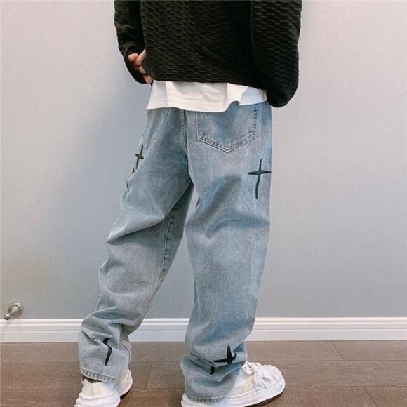 Boyfriend Vintage Fashion Straight Casual Loose Denim Cargo Pants Men Designer - Picture 3 of 9